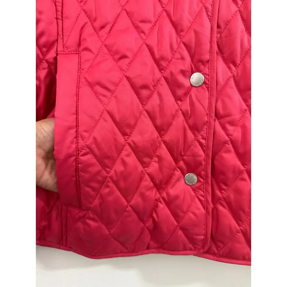 LL Bean Quilted Jacket Snap Front Pink Plaid Lined Sz S Preppy Outdoors Gorpcore - Picture 6 of 8